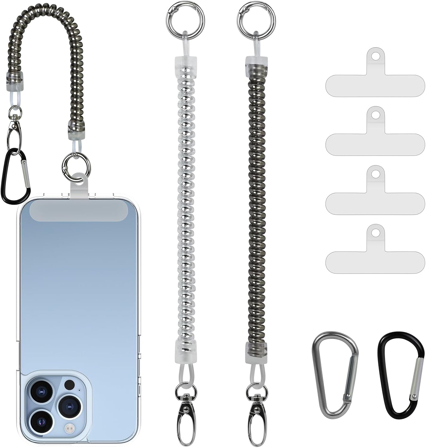 Retractable Phone Lanyard Tether with Carabiners and Patches