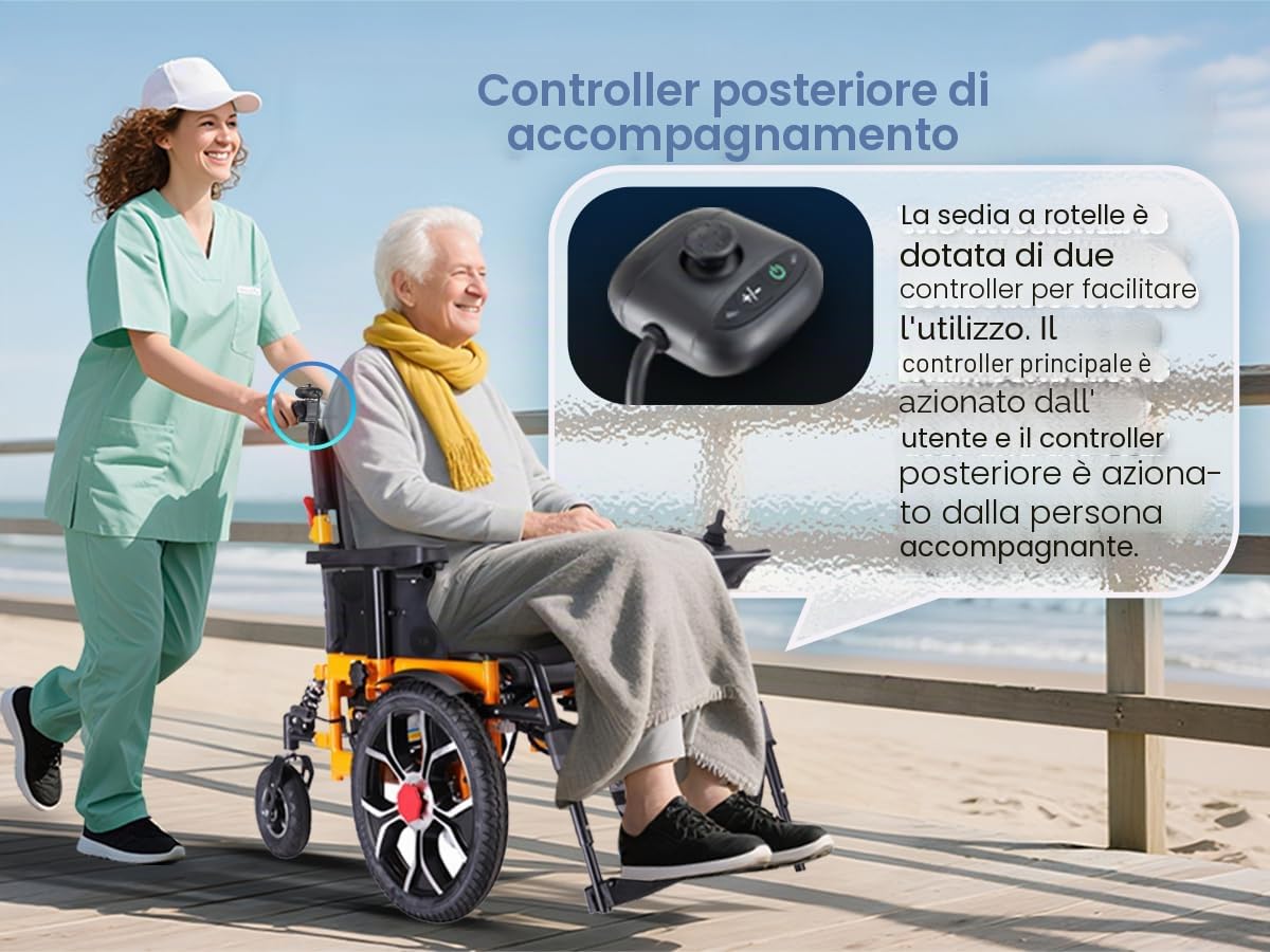 Sedia a rotelle elettrica pieghevole con luce a LED, portata fino a 150 kg, larghezza 50 cm, pieghevole, leggera, elettrica a rotelle