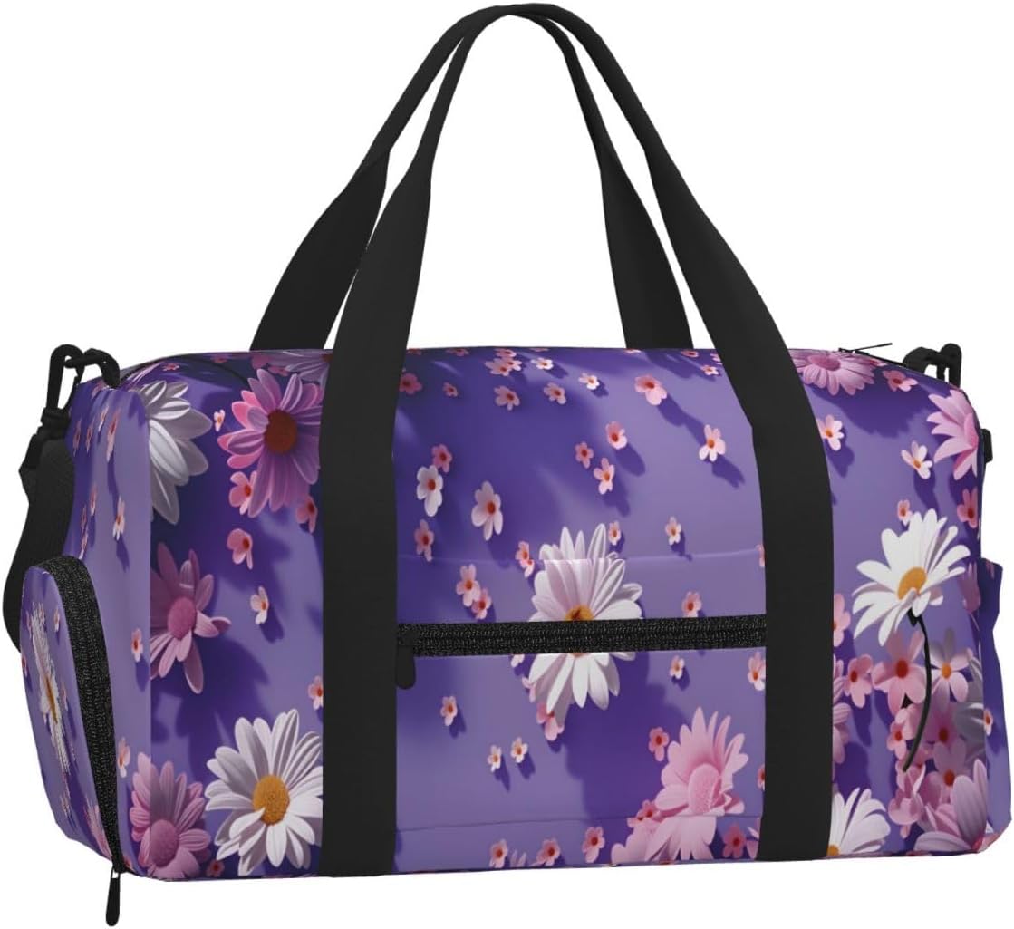 Purple Daisy Personalized Weekender Bag For Women Men, Travel Duffel Bag With Shoe Compartment, Large Overnight Bag, Lightweight Sports Gym Bag For Weekend Trips, Camping, Hiking & Fitness