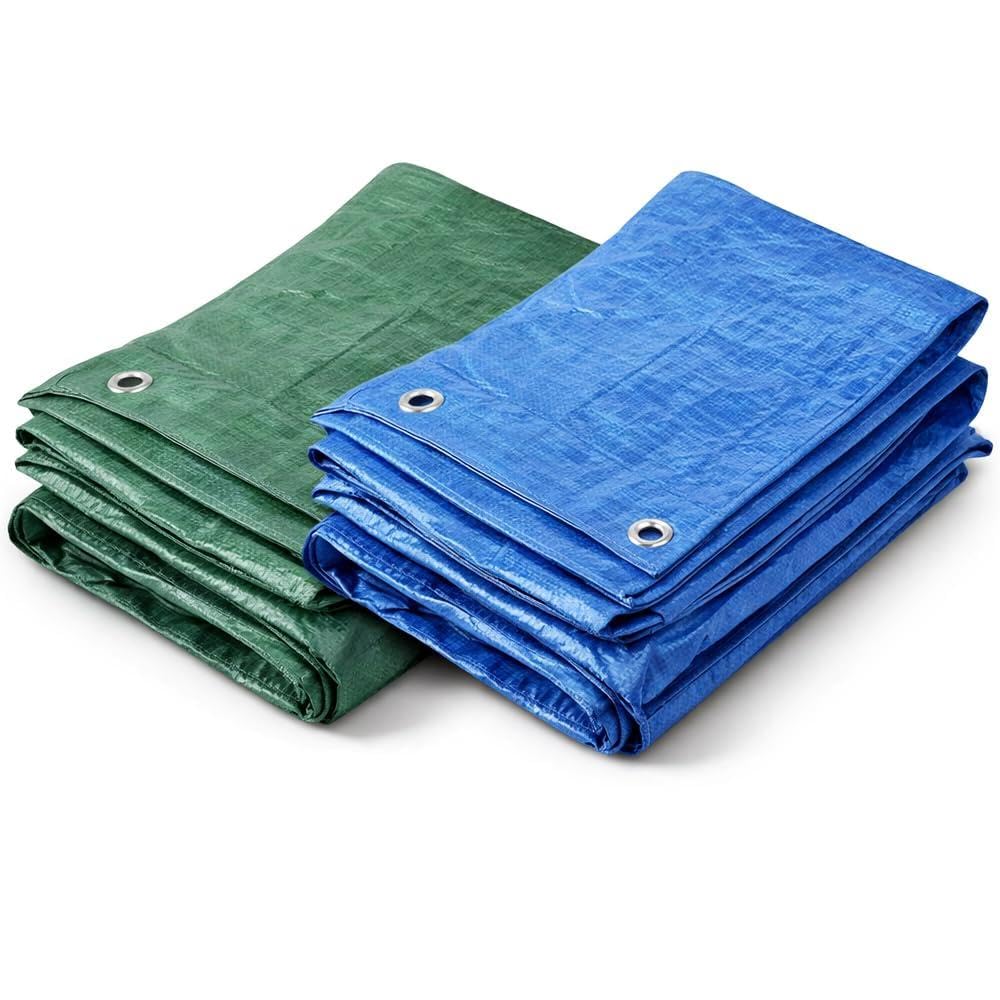 Faboer Blue & Green Tarpaulin Waterproof Heavy Duty Tarp Sheet Cover, Groundsheet - Weatherproof, Uv Protection, Universal, Multipurpose, Reinforced Eyelets (, 12Ft X 10Ft (3.6 X 3M))
