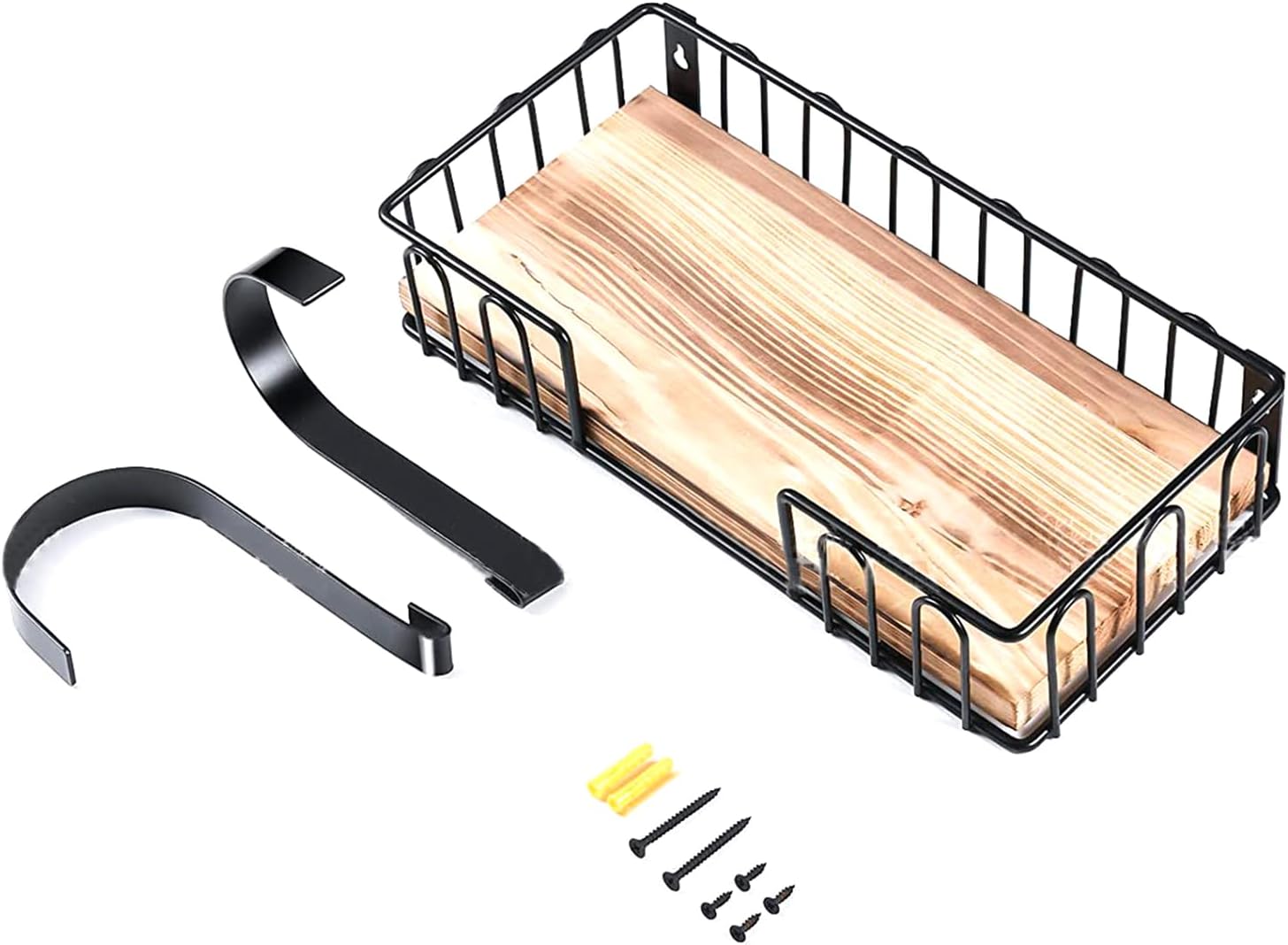 Space Saving Ironing Board Organize Wall Rack with Metal Frame & Wood Basket Laundry Room Ironing Equipment Holder Utility Room Decors