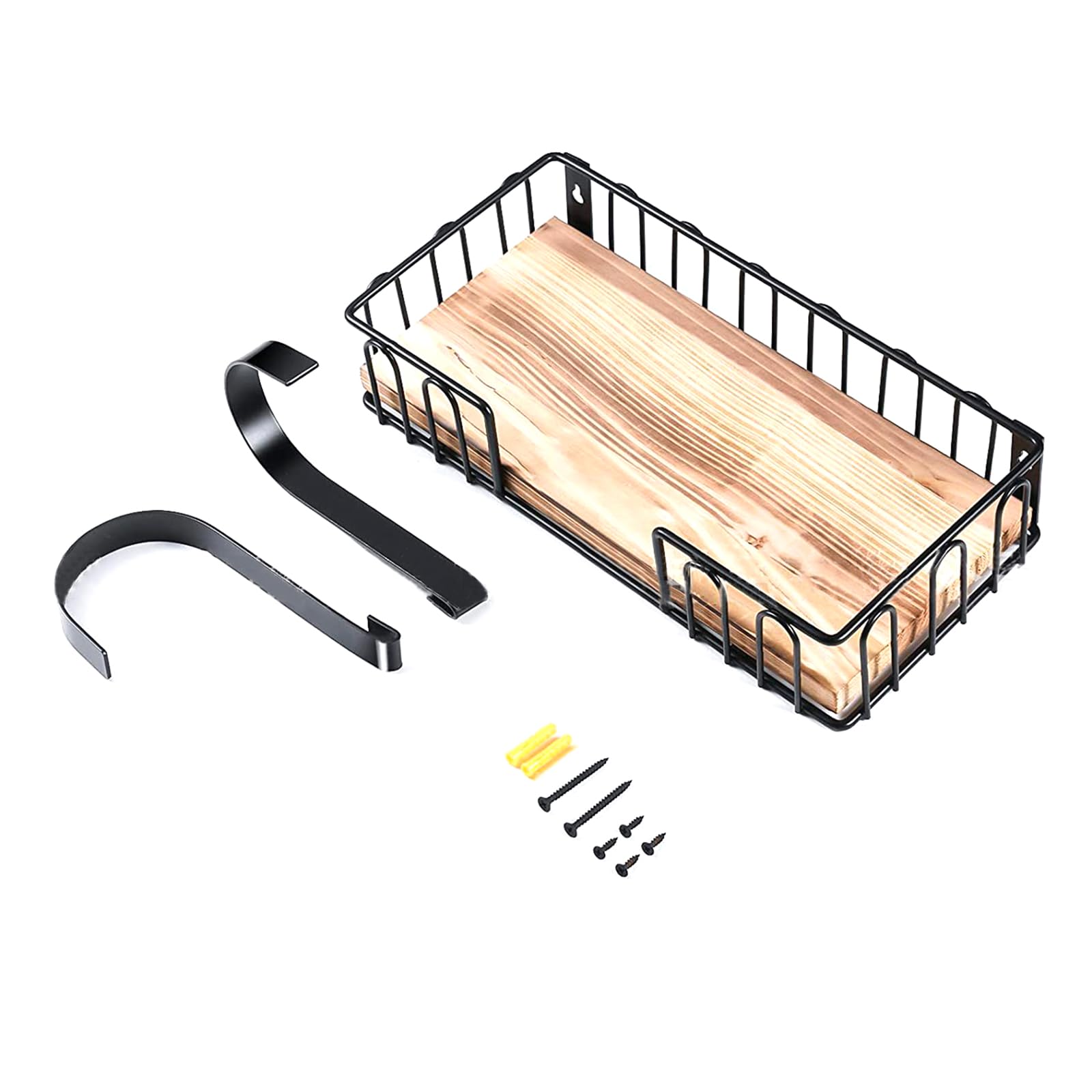 Nucelit Ironing Board & Iron Store Wall Rack with Hook & Wood Storage Basket Multifunctional Ironing Accessory Laundry Room Organize