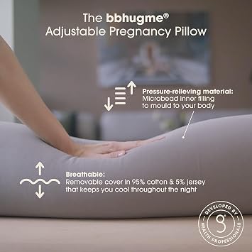 bbhugme Adjustable Pregnancy Pillow - Full Body Support for Side Sleeping - Adjust Firmness and Shape - Support Pregnancy Back, Legs, Tummy, Hip - Removable Cover - Stone