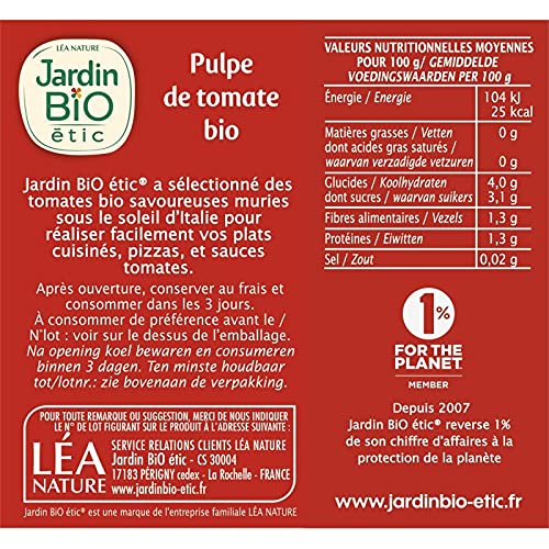 JARDIN BIO ÉTIC PULPE DE TOMATE BIO BRIQUE 500G - JARDIN BIO ETIC - LOT DE 4 - Offre Special