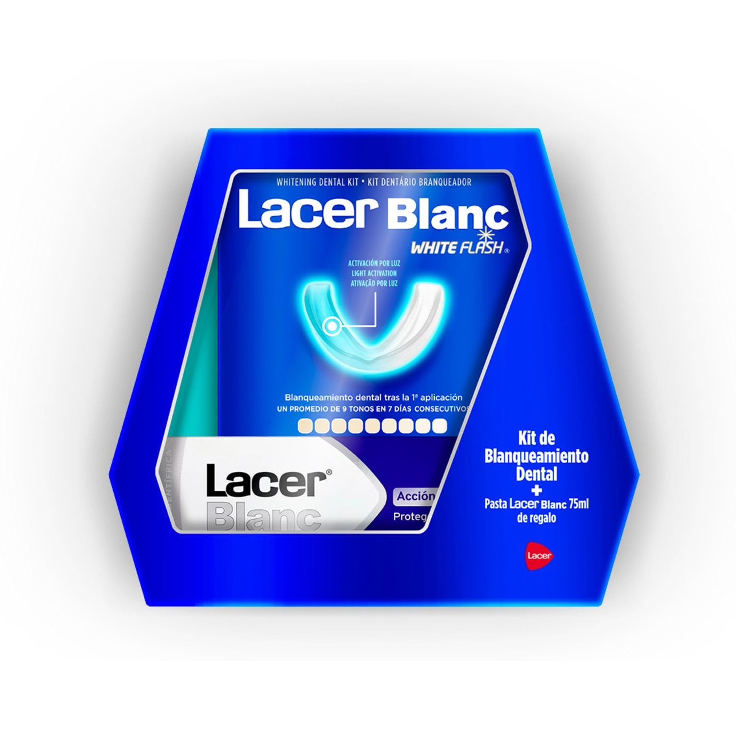 LACERBLANC - Kit Blanqueador + Pasta de Dientes Sabor Menta 75ml, Elimina las Manchas Dentales, Acción Blanqueadora de Efecto Inmediato, 10 Usos