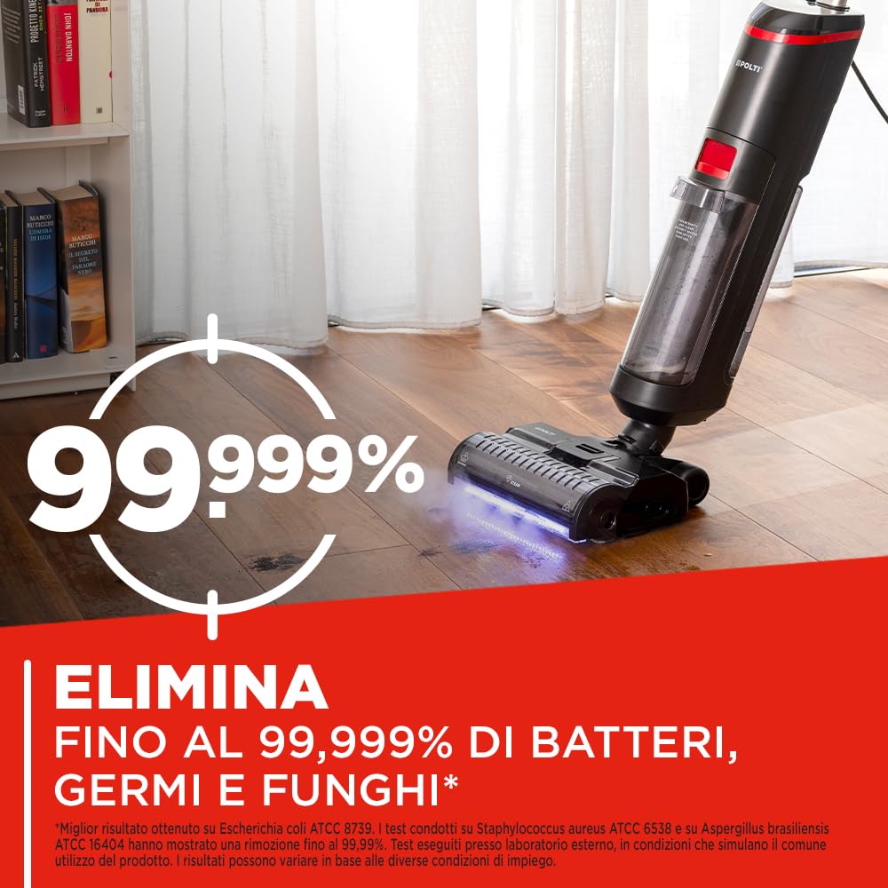 Polti Rollysteam WD20, Lavapavimenti con Funzione Vapore e Aspirapolvere, 750 W, Pulizia Completa in un solo Passaggio, Auto Pulizia, Nero