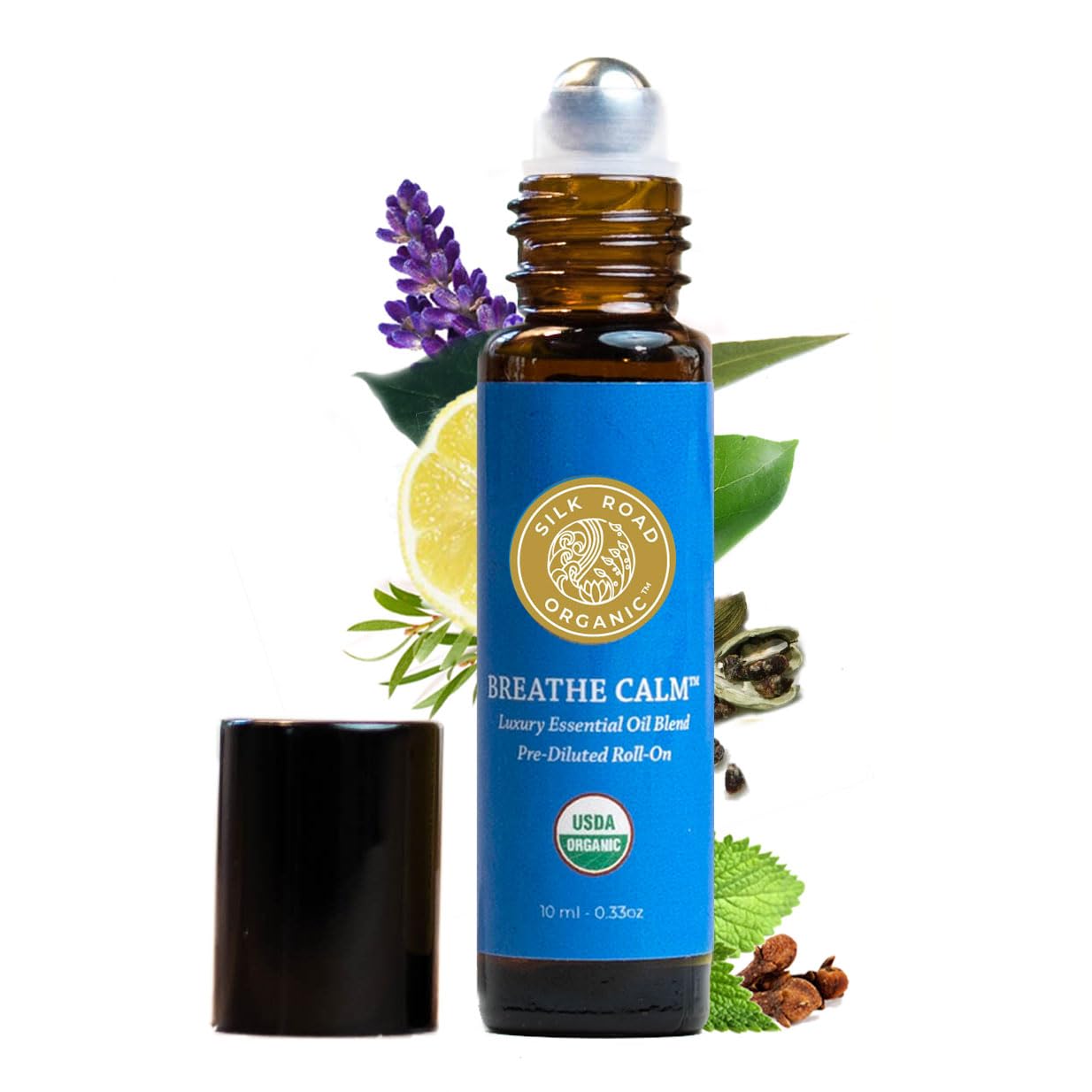 Silk Road Organic Breathe Calm Essential Oil Breathe Easy Blend Roll On, 100% Pure USDA Certified Aromatherapy for Cold, Cough, Congestion, Allergy Relief, & Wellness - 10 ml Roller