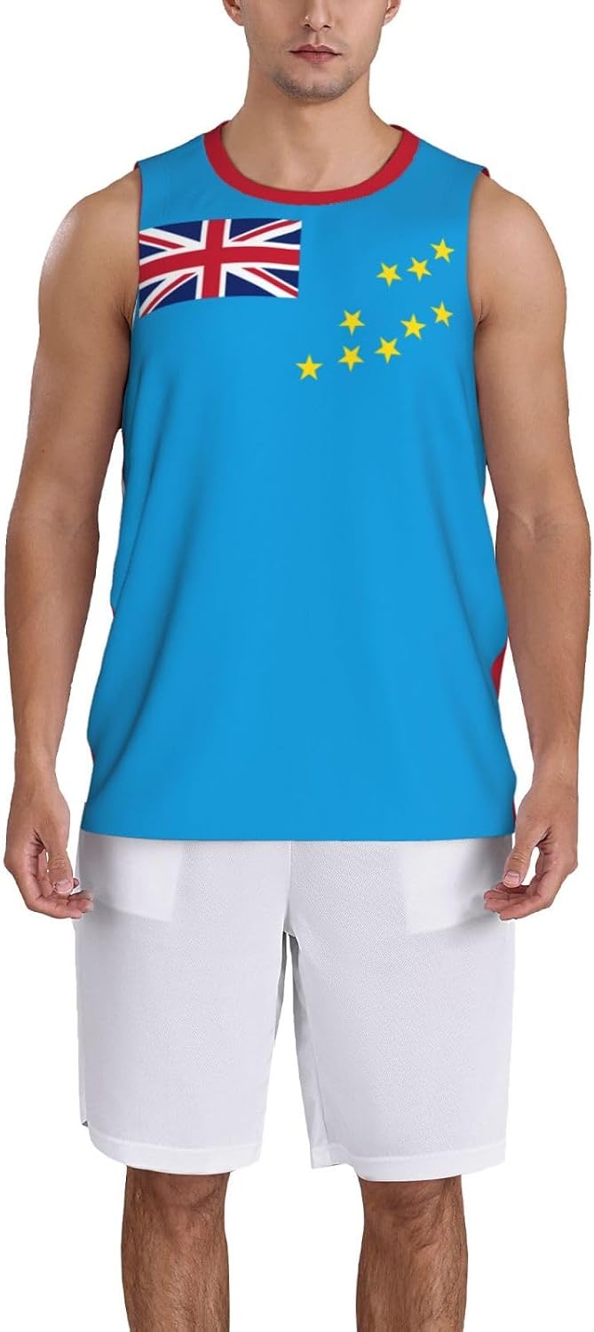 Tuvalu Flag Basketball Jersey Sports Jerseys for Men Running Fitness Training Sleeveless 3D Vest Shirt