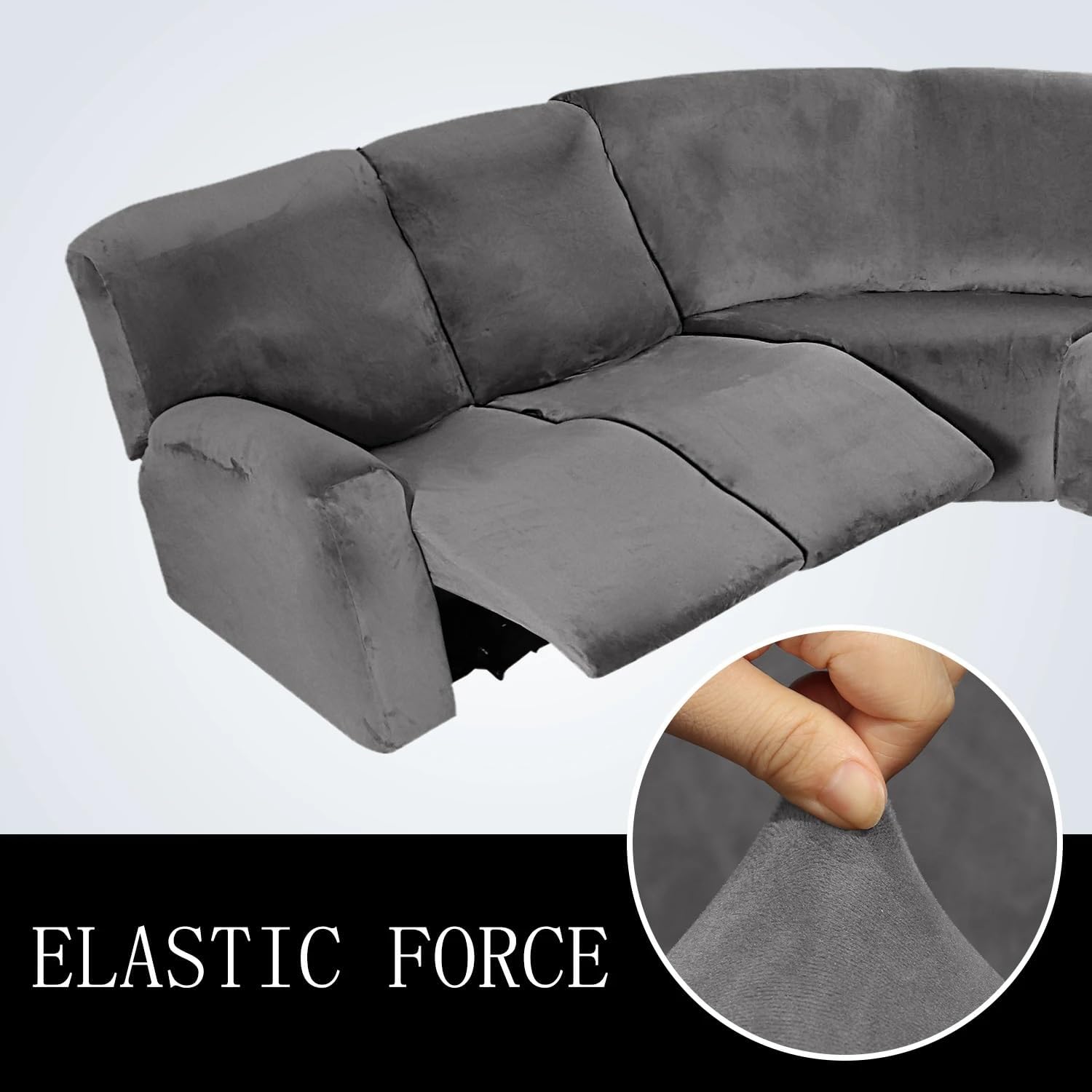 Konsilsa Velvet L Shape Sectional Recliner Sofa Covers 7 Piece, 5 Seat Thick Stretch Soft Couch Covers for Reclining L Shape Sofa Anti Slip Furniture Protector (Color : H)