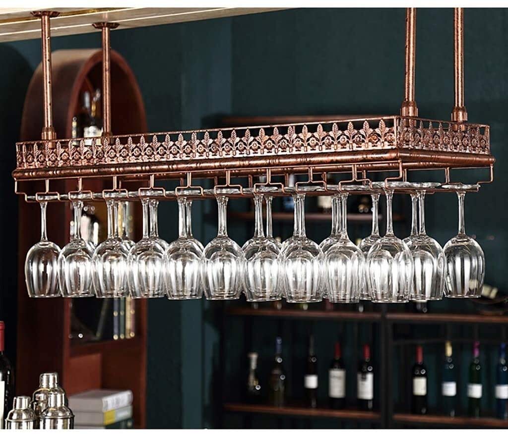 Estante para vino de viento industrial y copa europea suspendida
