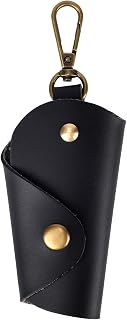 PU Leather Key Wrap Keychain, Black Leather Car Key Holder Pouch Sleeve with Keyring Compact & Simple Case Cover Organizer for Men Women