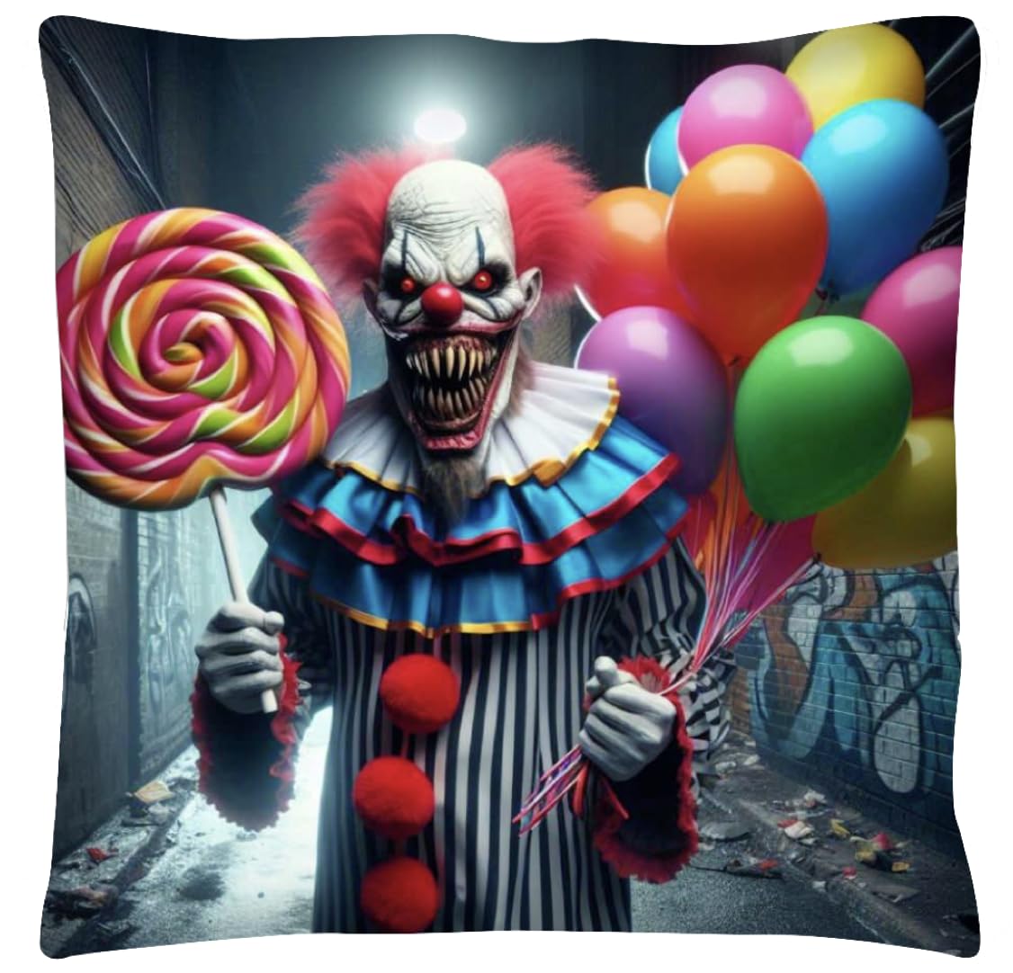 The Beach Stop Pennywise Clown IT Themed Scary Horror Movie Accent Cushion Cover | Unique Colourful Home Decor Inspo Gift Idea | 45x45cm 18x18” | Pennywise Balloons