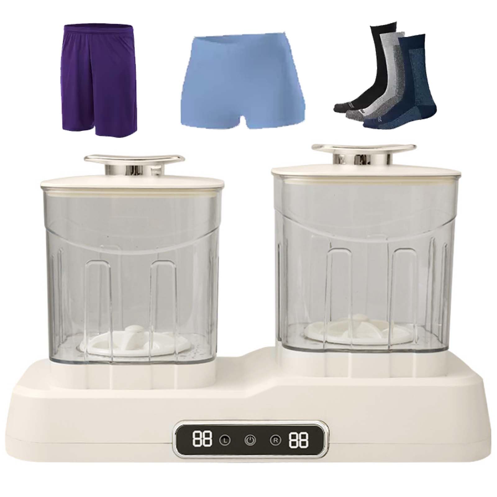 Lave-linge portable à double compartiment 2 litres, mini-lave-linge à double moteur pour vêtements, système de lavage simultané pour sous-vêtements et chaussettes, utilisation en voyage