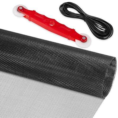 Window Screen Mesh Kit - Screen Door Replacement Kit With 27.6Ft Spline, Screen Roller Tool, 40''X126'' Encrypted Mesh, In Black - Mesh Kit Window And Door Screens 40‘’X126‘’ #TOP3