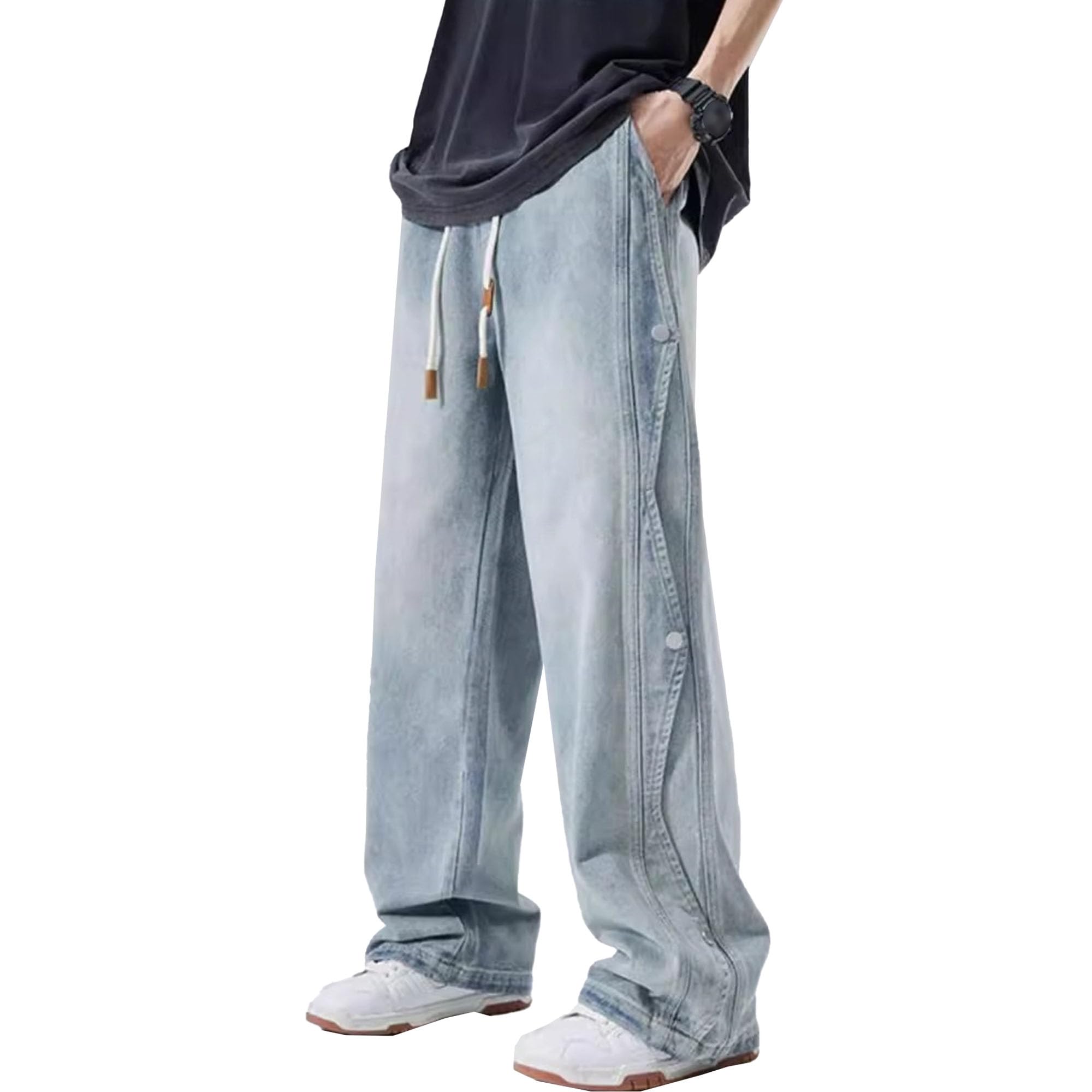 Mens Elastic Waisted Relaxed Fit Jeans Baggy Vintage Streetwear Jean Trousers Casual Hip Hop Skateboard Denim Pants