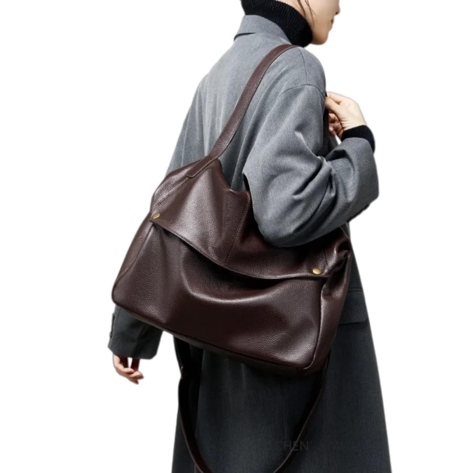 beauty case Borsa A Spalla Morbida Durevole Di Grande Capacità In Pelle Grano Superiore Per L'uso Quotidiano Dei Viaggi Lavoro-dark Brown-36 13 32cm
