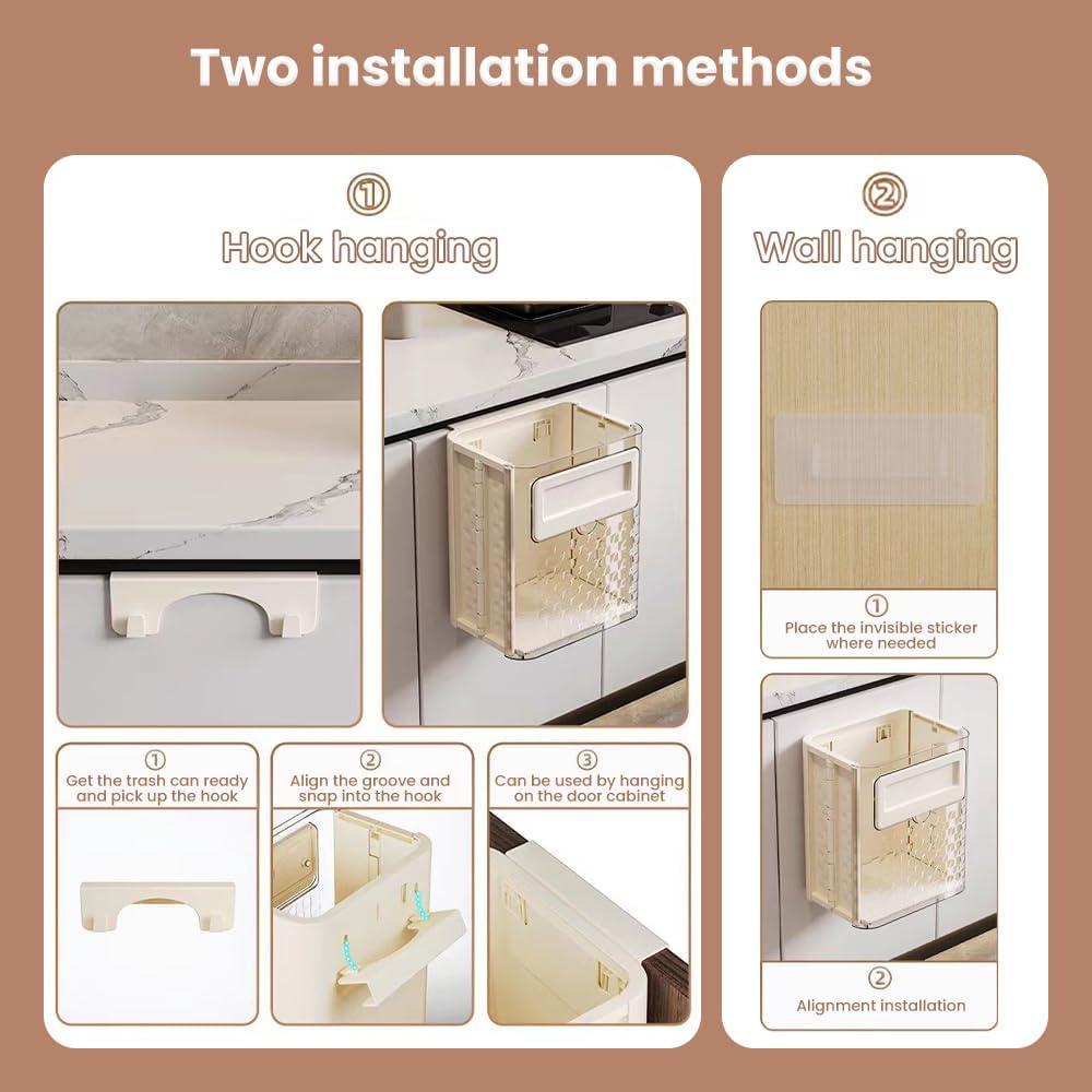 Faltbarer hängender Abfalleimer, Küche, faltbarer Mülleimer, Schrank/Auto/Schlafzimmer/Badezimmer, zusammenklappbarer kleiner Kunststoff-Mülleimer (Off-White)