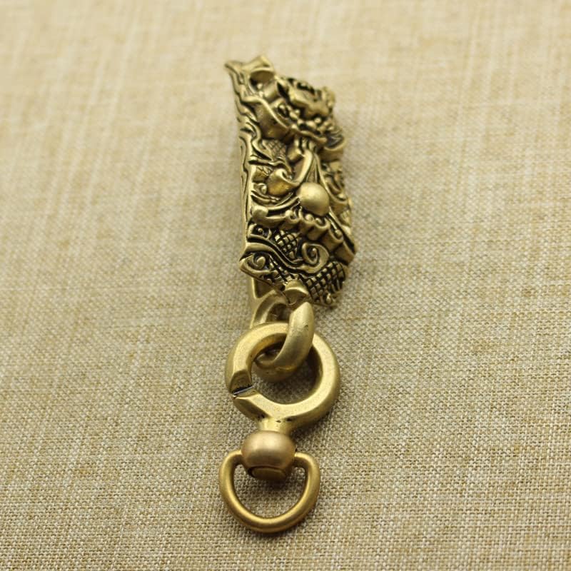 Hanging Bells Crafts Ornaments, 1Pcs Tong Shenlong Donghai Long Wang ZUN Longzhu Auspicious Key Buckle Pendant tag Brass Vintage /286