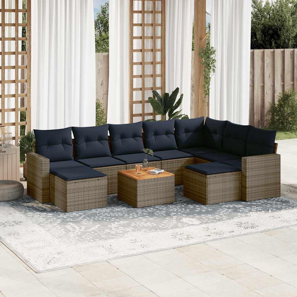 Set Divani da Giardino 10 pz in Rattan PE con Tavolo, Grigio