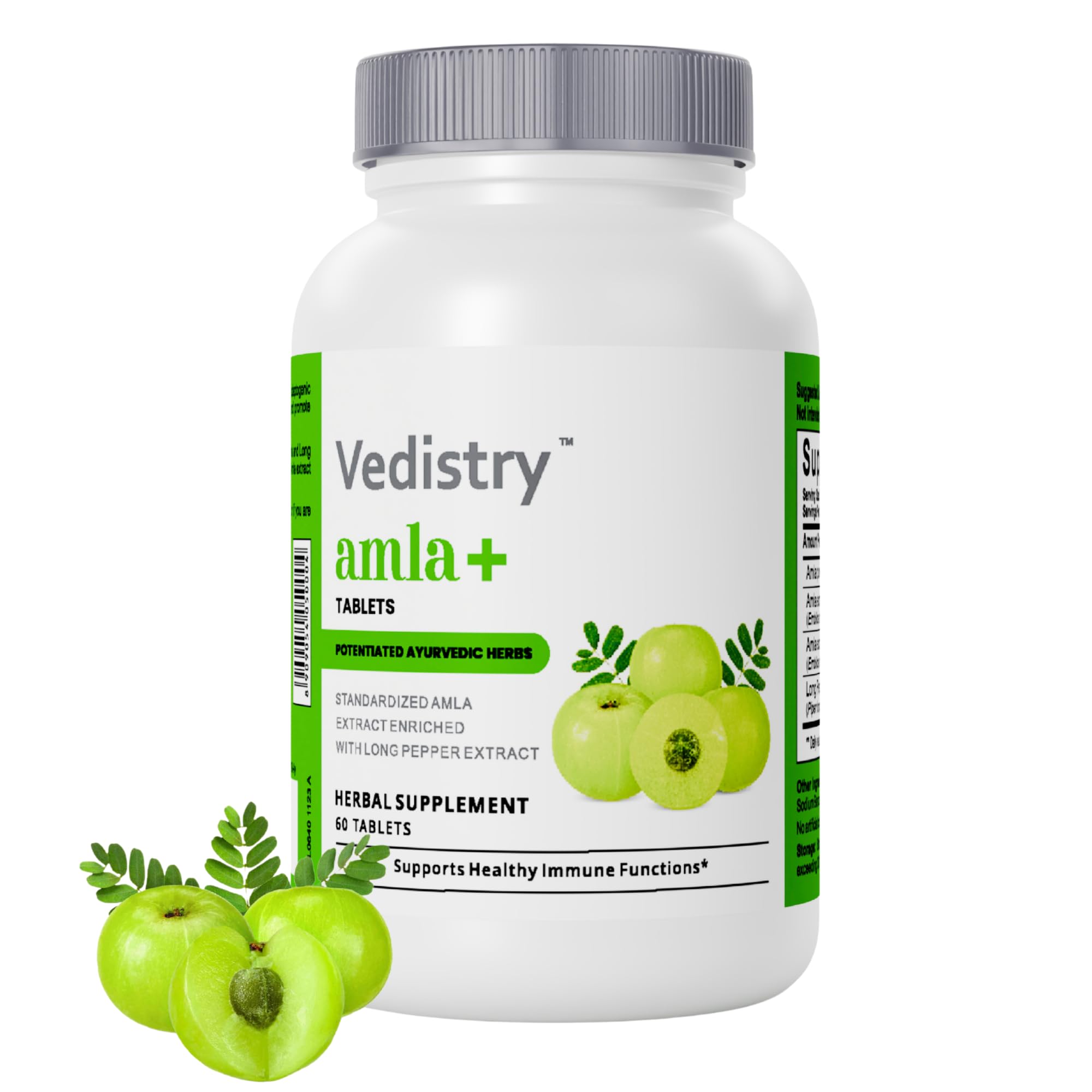 Vedistry Amla Supplement 1100mg Indian Gooseberry Tablet with Long Pepper for Immunity & Energy Herbal Supplement Rich in Vitamin C & Antioxidant for Hair Growth, Energy & Overall Wellness– 60 Tablets
