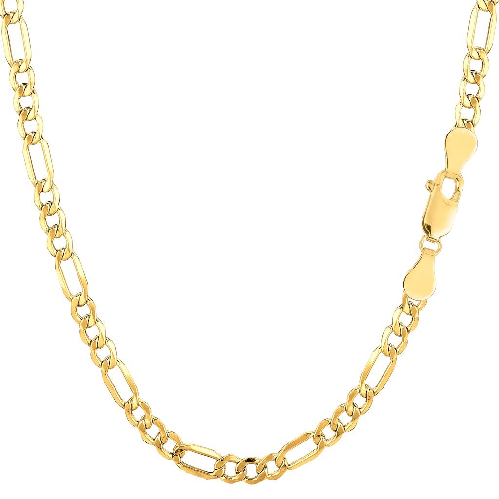 The Diamond Deal14k REAL Yellow Gold 3.5mm Shiny Diamond-Cut Alternate Classic Mens Hollow Figaro Chain Necklace for Pendants and Charms with Lobster-Claw Clasp (18", 20", or 24 inch)