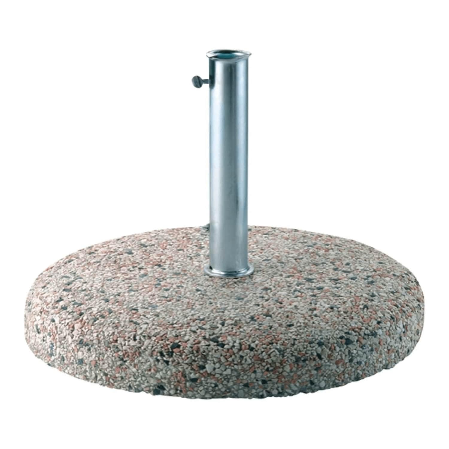 Sicignano | Base Rotonda 55 cm per Ombrellone da Giardino in Cemento Graniglia Fantasia 35 Kg, con Tubo Ferro Zincato Diametro Interno 52 mm per Palo - Arredo Giardino Piscina