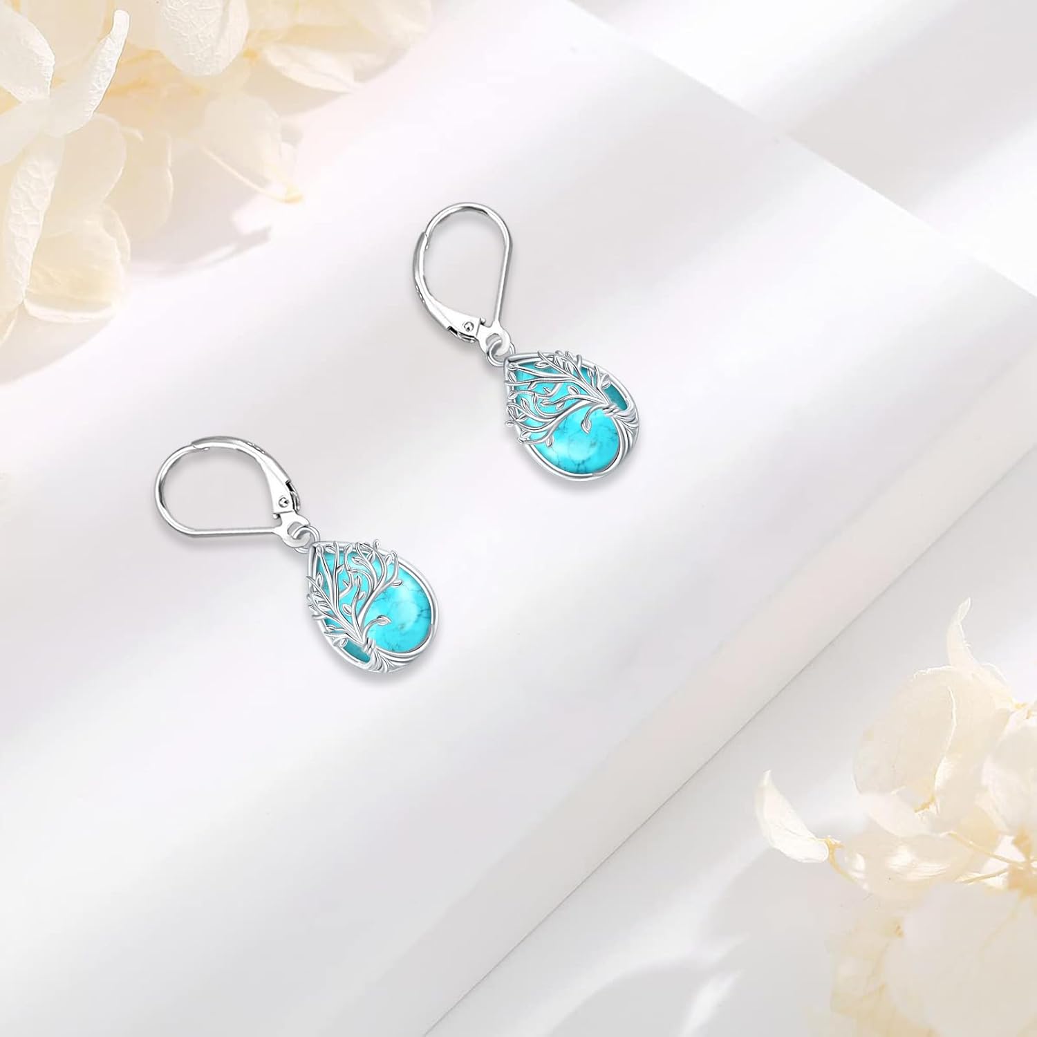 Tree of Life/Cat/Turtle/Butterfly/Flower/Celtic/Turquoise/Moonstone Dangle Earrings for Women Sterling Silver Cute Animals Drop Earrings Jewelry Gifts - Image 3