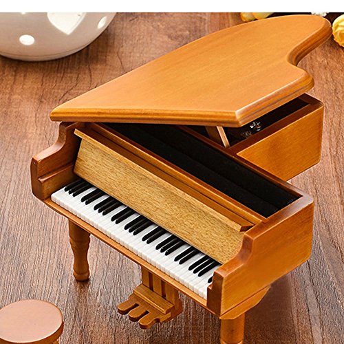 Retro Wind-Up Wooden Piano Musical Box,Wooden Simulation Gift Music Box,Amazing Grace Musical Box,with Silver-Plating Movement in,Wood