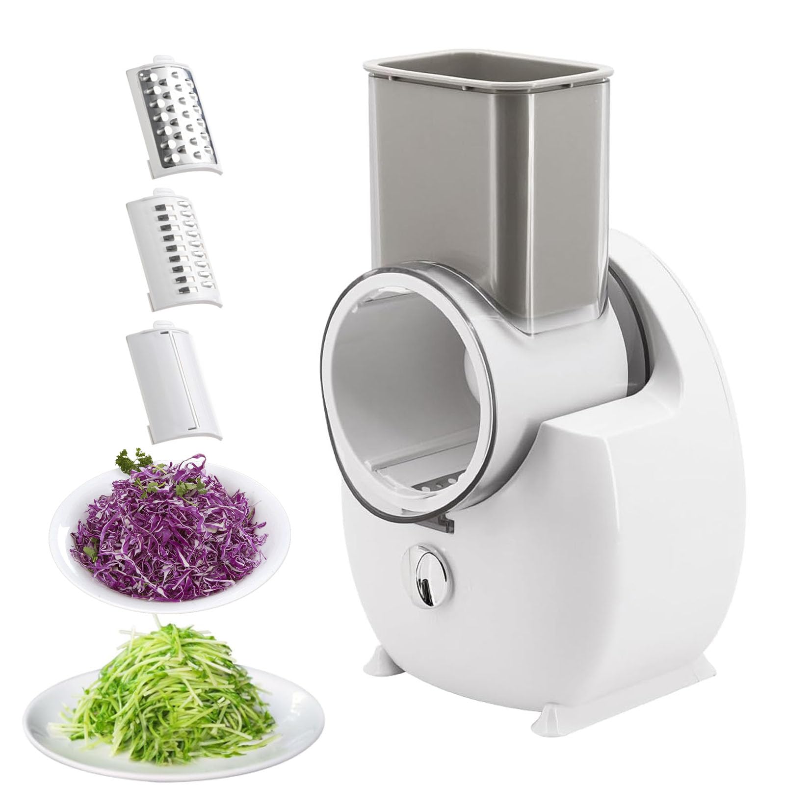 Rallador de Queso Eléctrico 50W, Rallador Rotativo Multifuncional con 3 Cuchillas Intercambiables