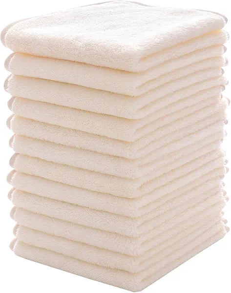 MUKIN Baby Washcloths Set - 12 Pack 12x12 Inches Microfiber Coral Fleece Face Towel for Newborns, Infant, Toddlers or Kids. Ultra Soft and Absorbent wash Cloth for Baby (White)
