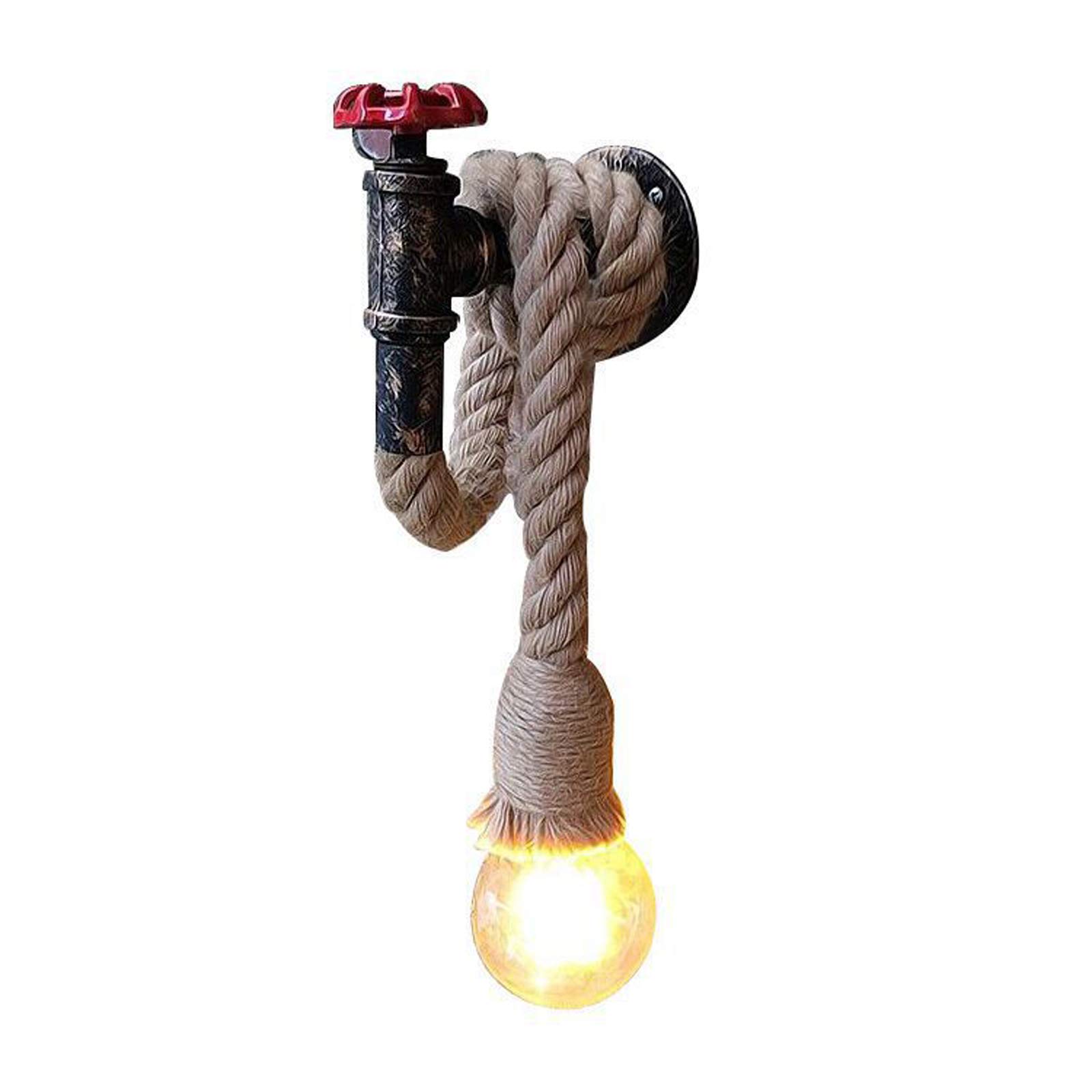 WXKAGF Lampada da Parete Vintage Industriale in Corda di Canapa, Lampada da Parete Creativa in Metallo con Tubo di Ferro per Tubo dell'Acqua, lampade Decorative antiche Steampunk per caffetteria,
