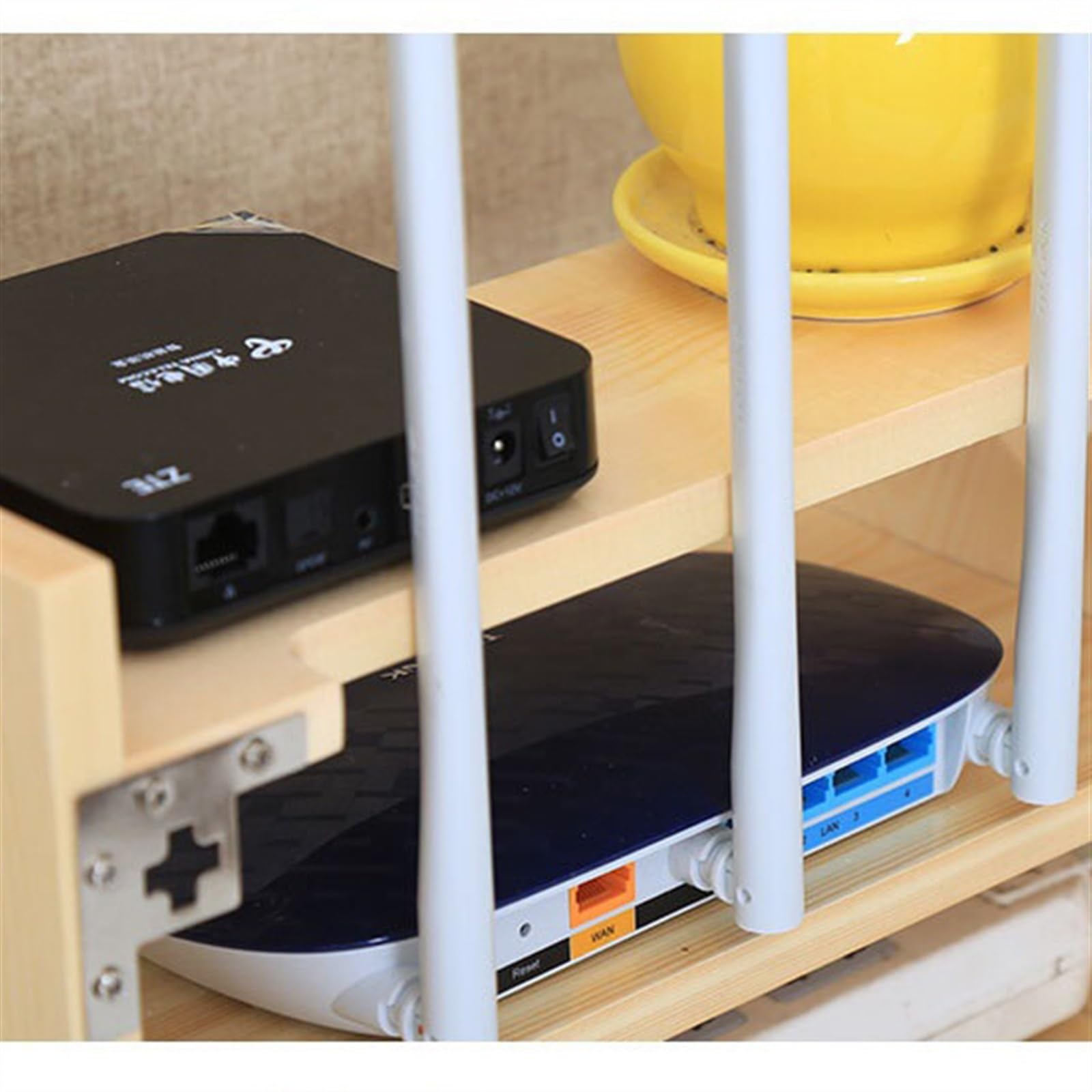 Caja organizadora de cables Caja de almacenamiento de enrutador sin perforaciones de madera maciza, estante de decodificador, estante wifi, pared colgante, estante de colocación de gatos, caja de cubi