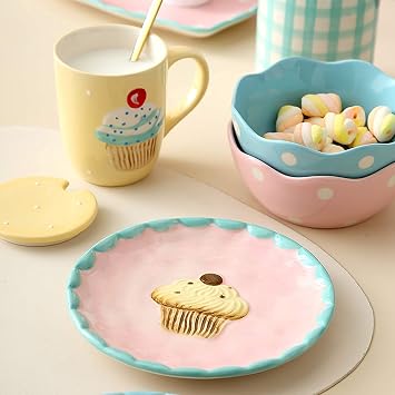 Dinnerware Sets - Luxury Gift Dishes Service Set, Ceramics Dinner Sets, 47 Pieces Cake Series Cereal Bowl Steak Plate and Mug | Porcelain Dinnerware Set for Children's Specialty Restaurant