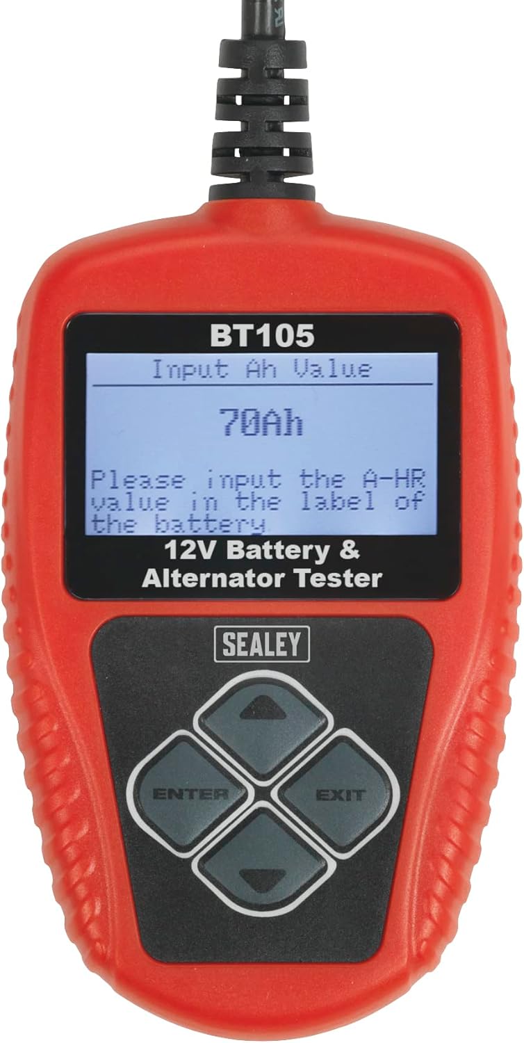 Sealey BT105 tester prompting for Ah value input