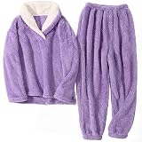 HEEKPEK Fuzzy Pajamas Set for Women Winter Warm Fluffy Loungewear Soft Fleece Pj Pants 2 Piece Plush Sleepwear Lounge Tops(Purple,M)