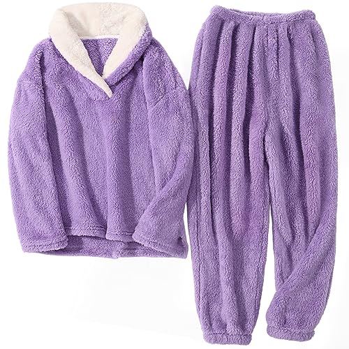 HEEKPEK Fuzzy Pajamas Set for Women Winter Warm Fluffy Loungewear Soft Fleece Pj Pants 2 Piece Plush...