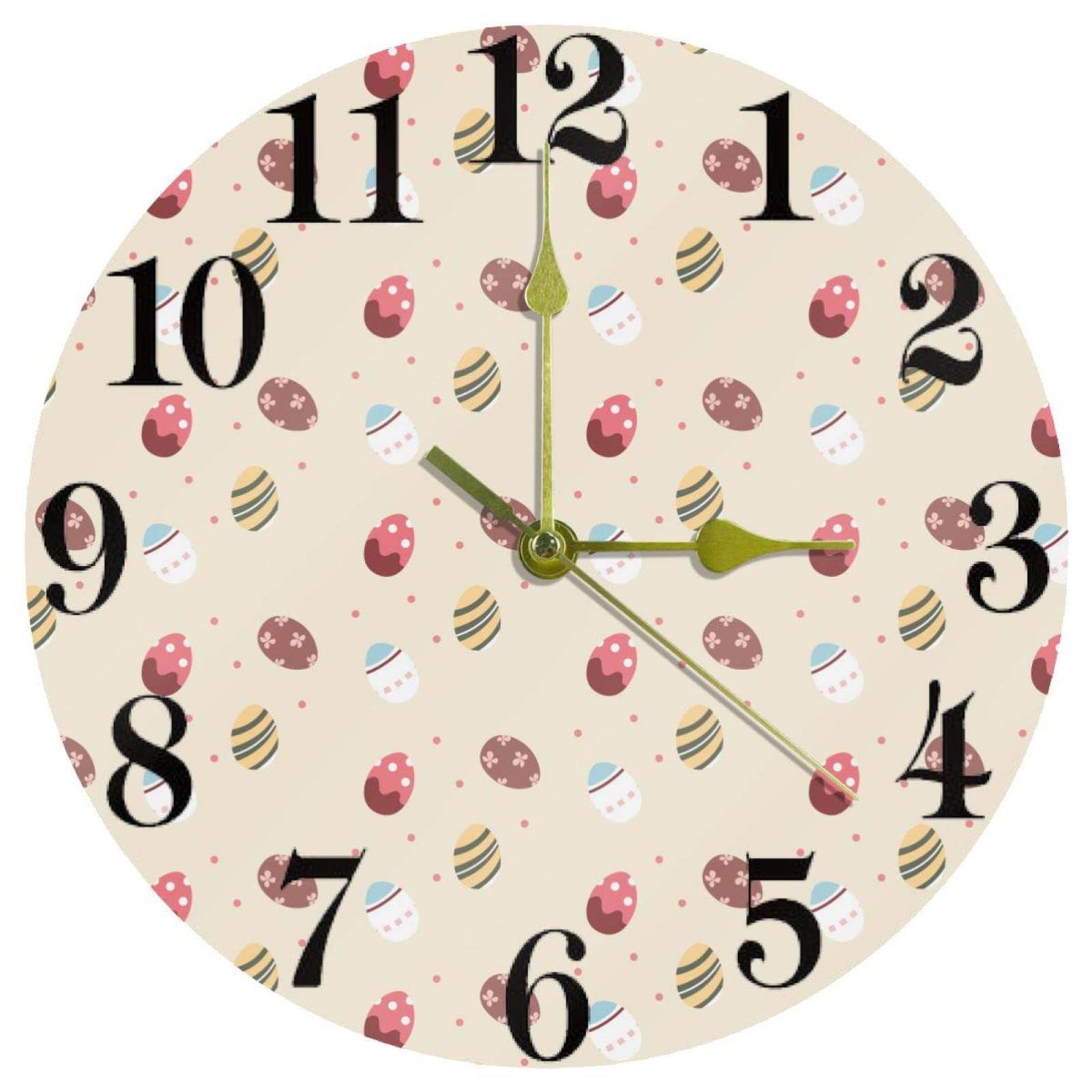 Horloge murale plate de Pâques 25 cm silencieuse ronde pour cuisine et bureau