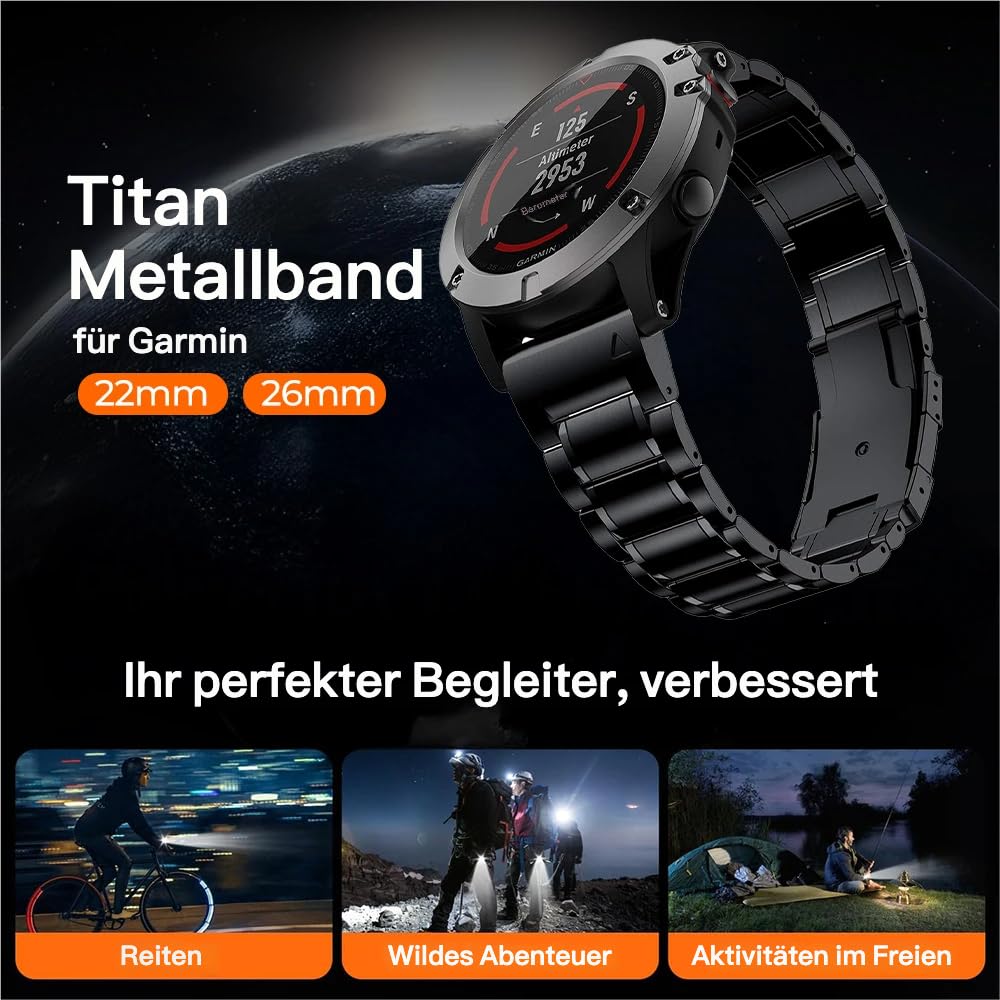 Bracelet en titane pour Garmin Fenix 8/7/7X/6/6X - Bracelet métallique QuickFit de 22 mm et 26 mm - Ultra léger et hypoallergénique avec design sans faille pour Epix Pro Gen 2/Instinct 51 mm