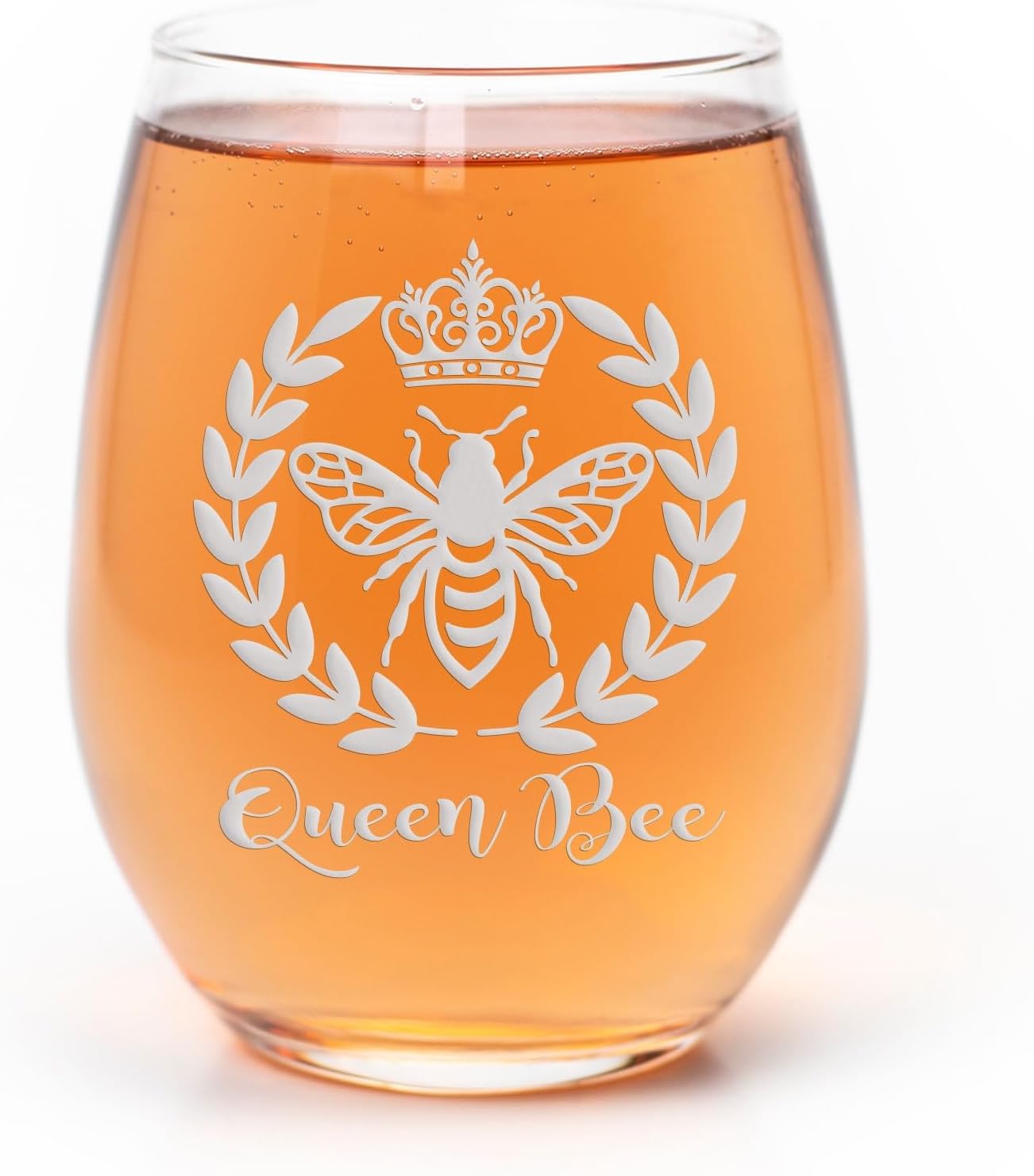Queen Bee Stemless Wine Glass - Empowering Gift for Girl Bosses or Women Leaders - 2 Glasses