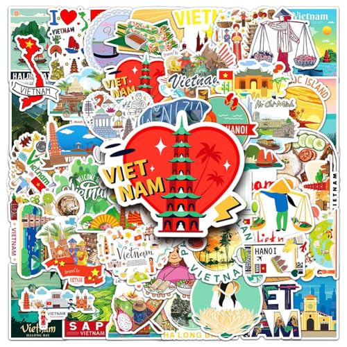 Vietnam Travel Stickers 50Pcs Waterproof Vinyl Decals