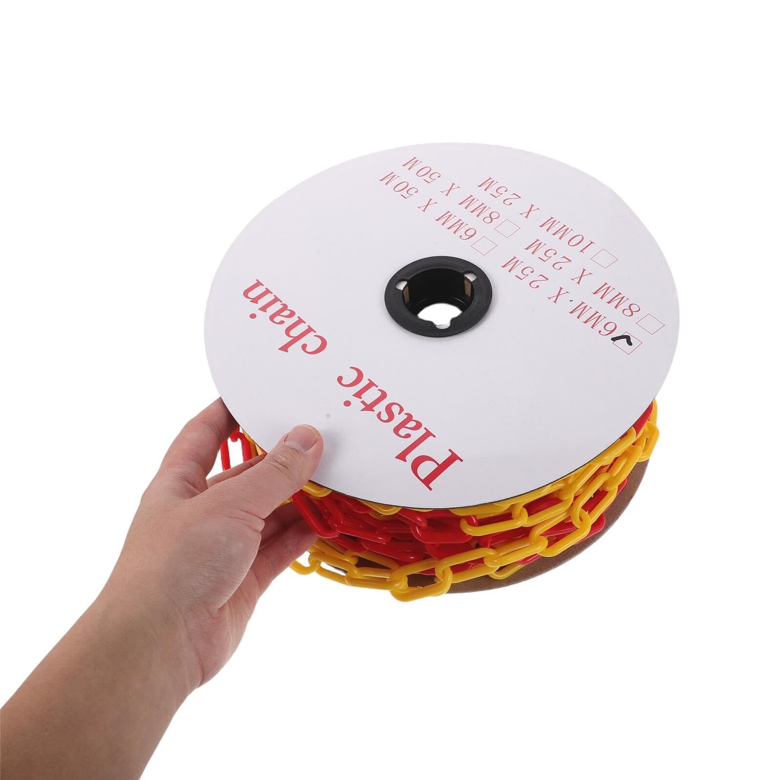 Cadena de Barrera de Seguridad de Plástico 6mm Amarilla y Roja 25 Metros para Control de Tráfico, Eslabones Resistentes para Delimitar Áreas y Uso en Instalaciones Industriales