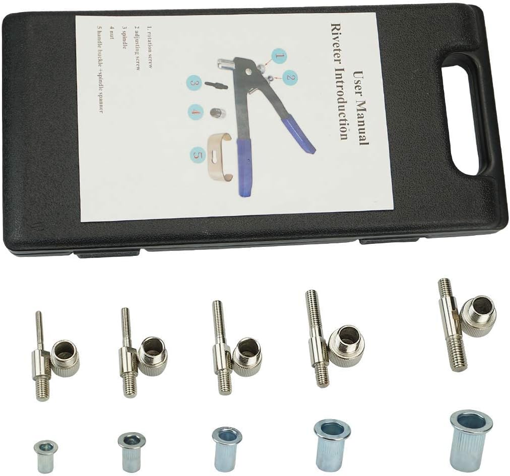 Muzata Hand Rivet tool Nut Setter Kit,Thread Blind Riveting Tools,Wrench Nut Sert,5pc Metric Mandrels and 130pc M3/M4/M5/M6/M8 Aluminum Rivnuts,Rugged Carrying Case RK01