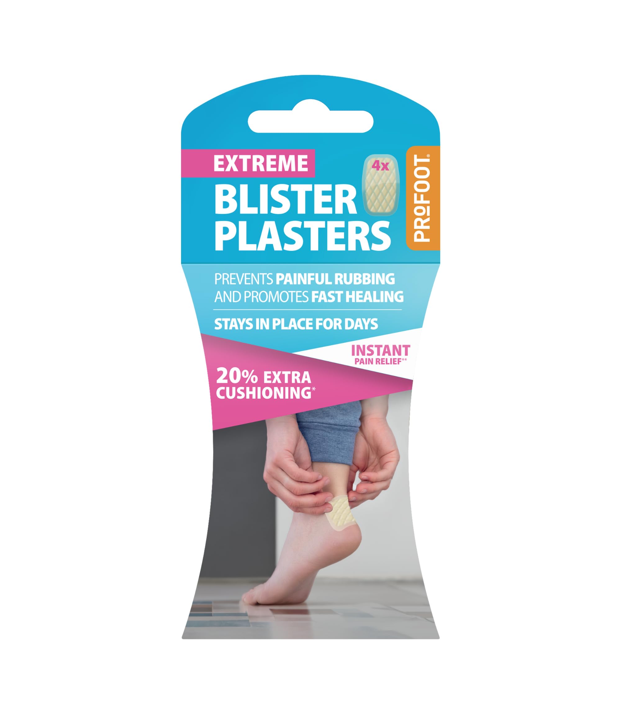 Profoot Extreme Blister Plasters - 4 Hydrocolloid Plasters for Heels - Instant Pain Relief - 20% Extra Cushioning for Rapid Healing and Protection - Foot Treatment - Waterproof