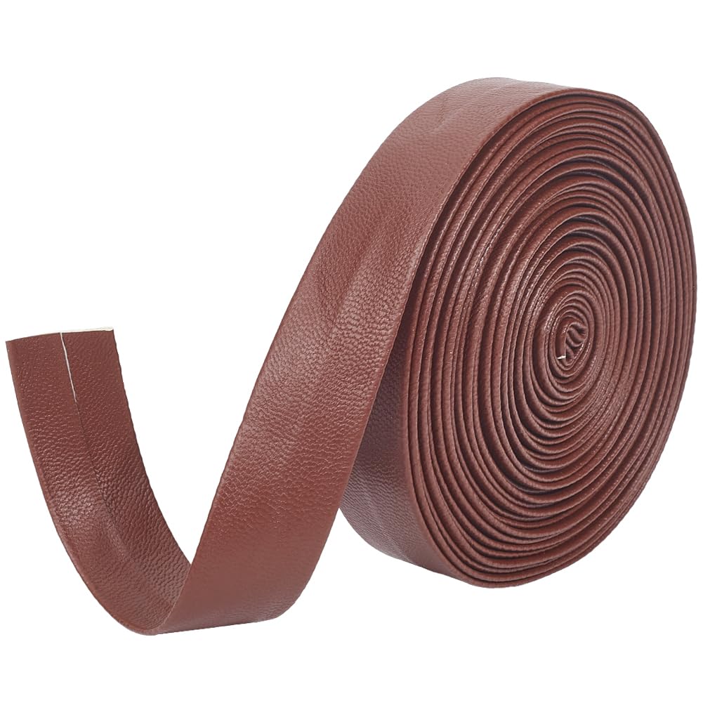 GORGECRAFT 5m x 20mm x 1mm Foldover Leather Strap Faux Leather Trimming Tape Lambskin Texture Flat Leather Cord String PU Leatherette Strips Trim Ribbon for DIY Crafts Bracelet Jewelry Making Sienna