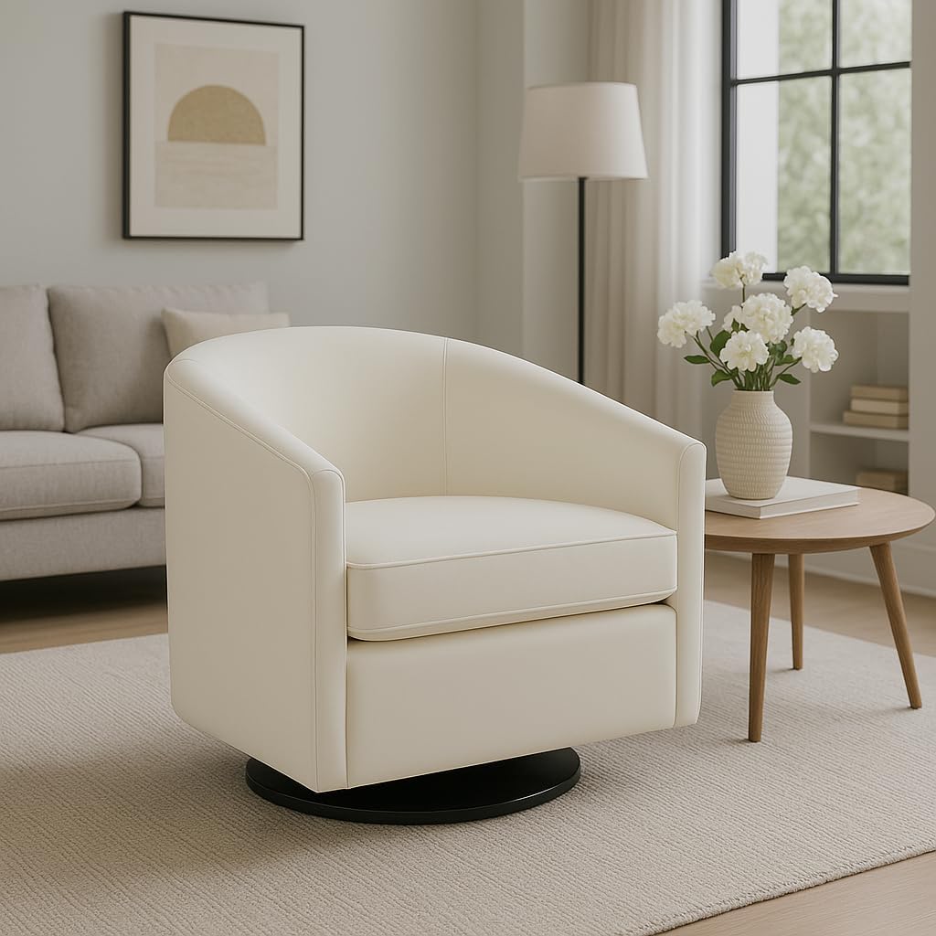 eLuxurySupply Swivel Accent Chair - Traditional Barrel Upholstered Armchair with Swivel Base - Premium High Density Foam Cushion for Supreme Comfort - No Assembly - Cream Velvet