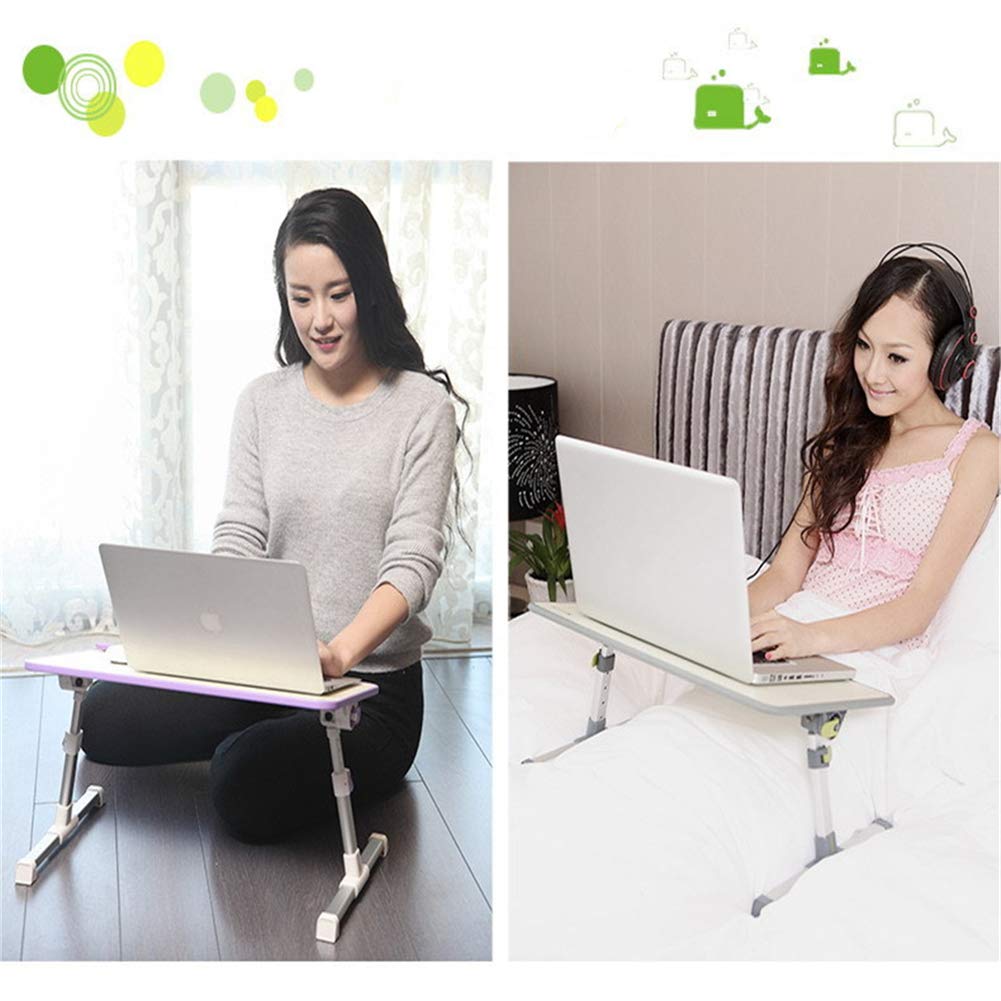 ZYFSHA Tavolino da Letto per Laptop con Ventola di Raffreddamento USB, Sollevamento, Pieghevole, Materiale Ecologico, poggiamano Antiscivolo Regolabile, radiatore Bianco