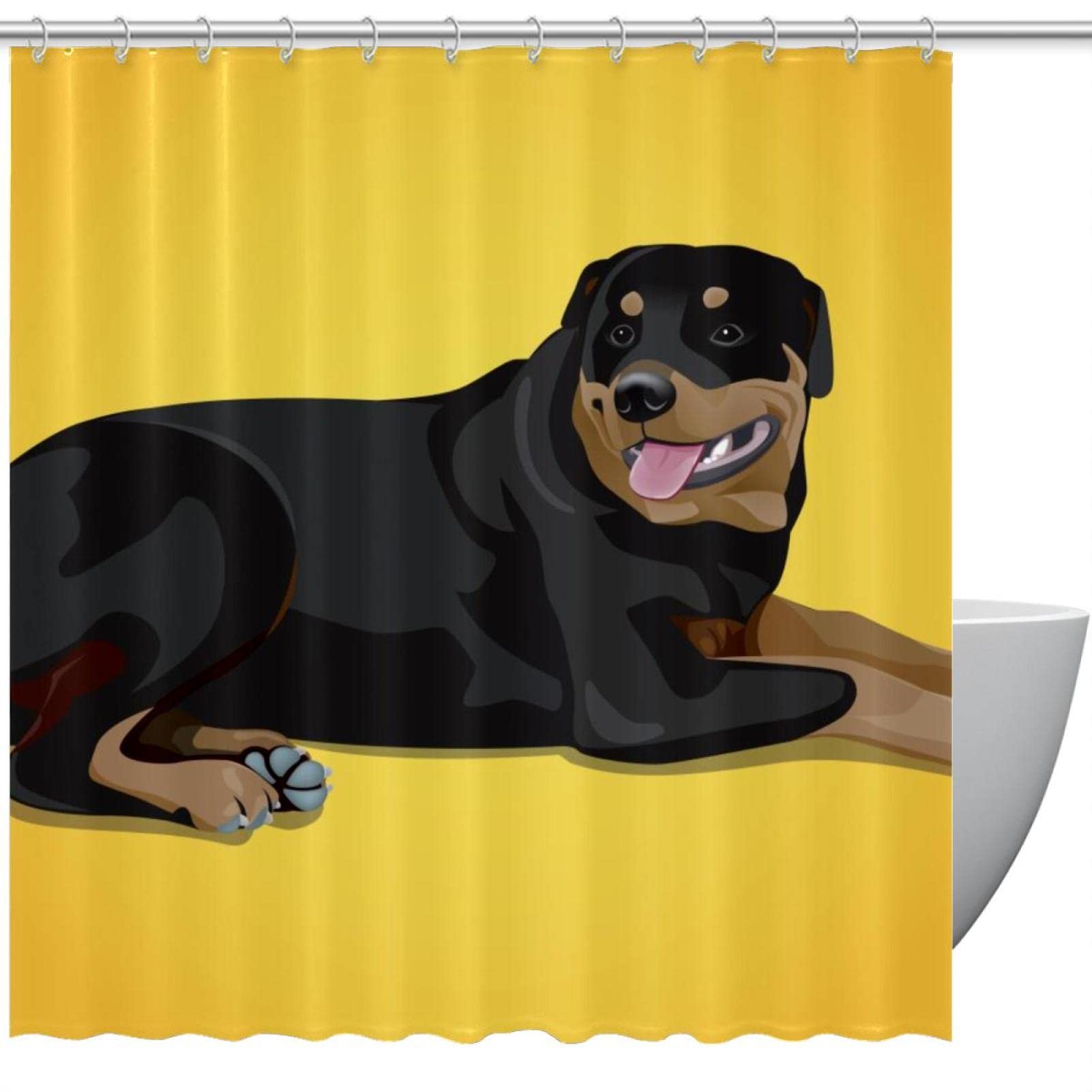 Rideau de douche imperméable motif chien jaune pour dynamiser la salle de bain