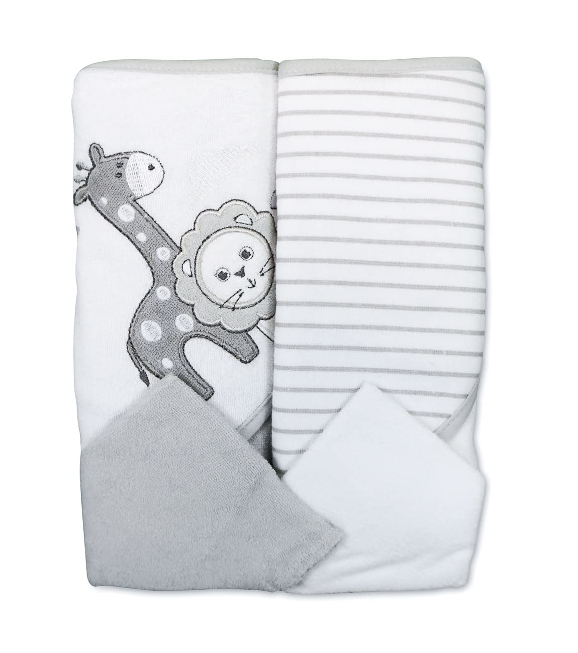Spasilk Bath Hooded Towels & Washcloths Set for Babies, 2 Hooded Terry Bath Towels & 2 Washcloths, Grey Lion - Image 2