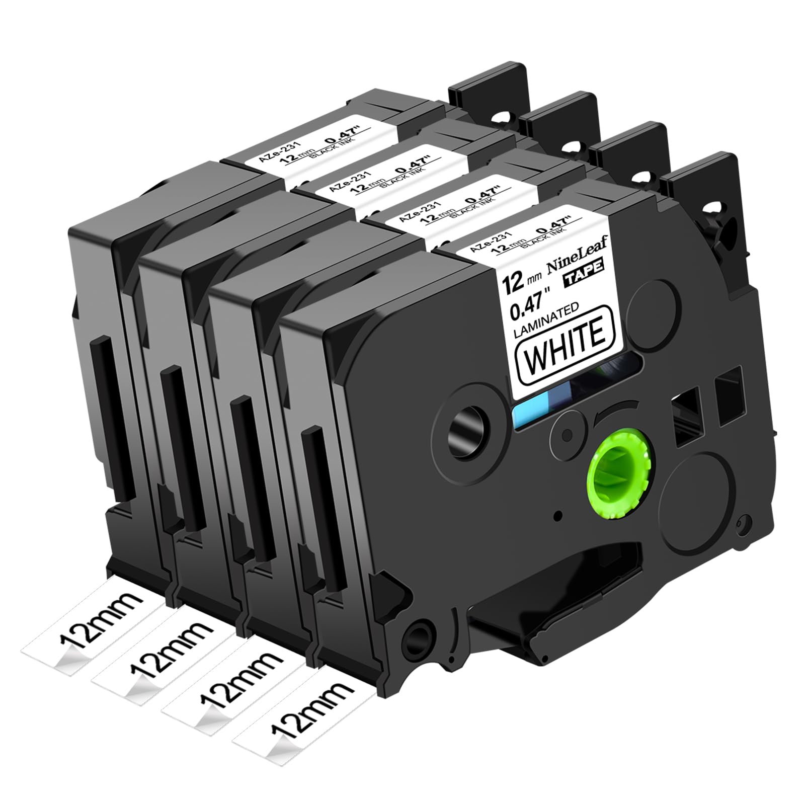 NineLeaf 4 X Compatible for Brother P-Touch Label Tape 12mm 0.47 Laminated TZe-231 TZ-231 TZe231 Black on White Tze Tape 12mm Brother Label Printer PT-1000 H110 H108 H200 E110 H105 Label Maker