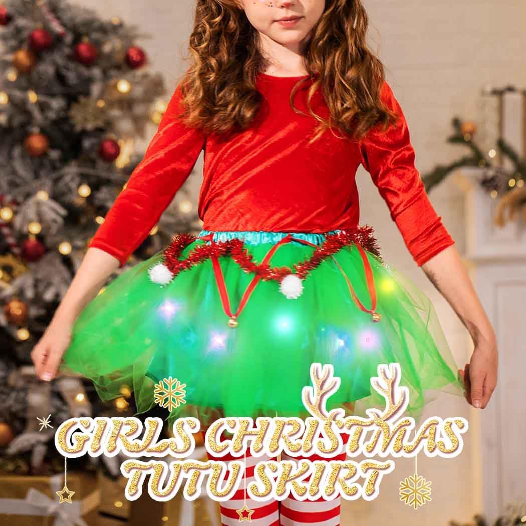 REETAN Light up Christmas Tutus Green LED Tutu Skirt Sparkly Xmas Glow Party Costume for Christmas